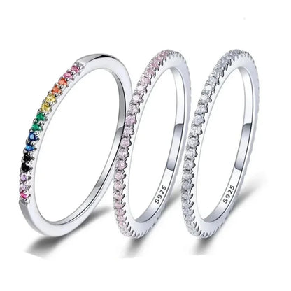 Bagues empilables en argent sterling 925 avec diamants simulés en oxyde de zirconium, plaquées platine pour femmes