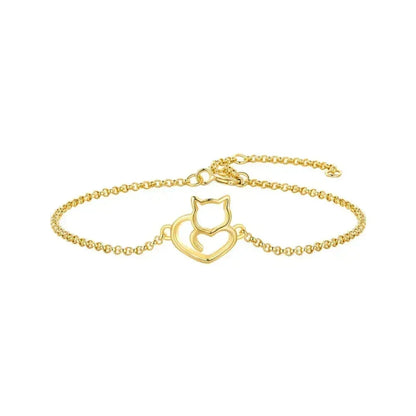 Bracelet Chaîne Cœur Chat en Argent Sterling 925