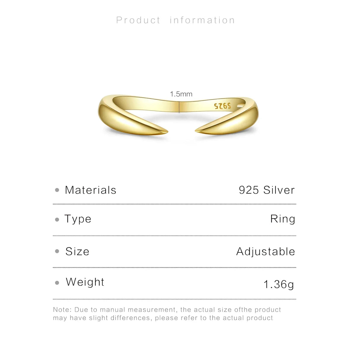 Bague ouverte Talon en argent sterling 925 doré