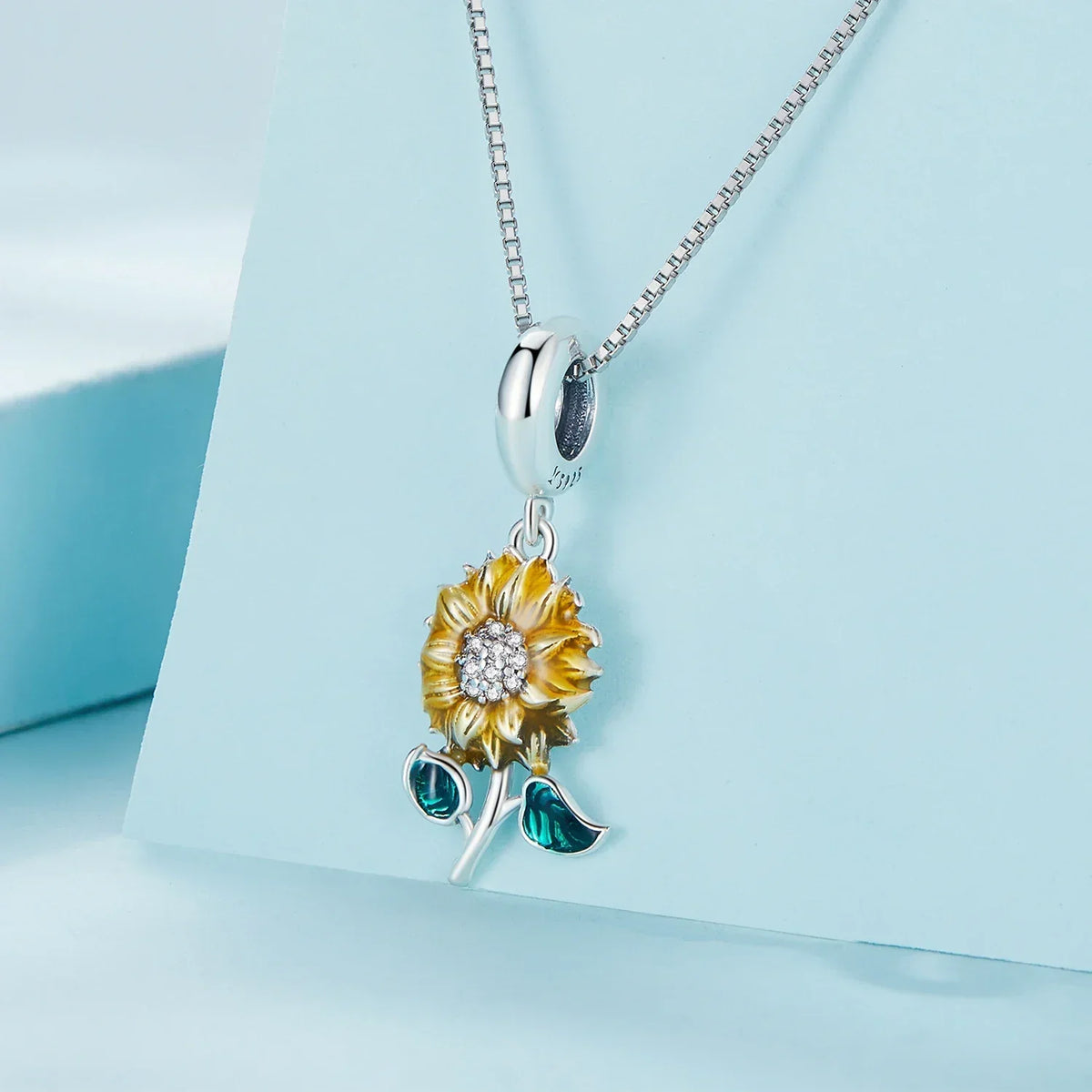 Collier pendentif tournesol en argent sterling 925 vintage