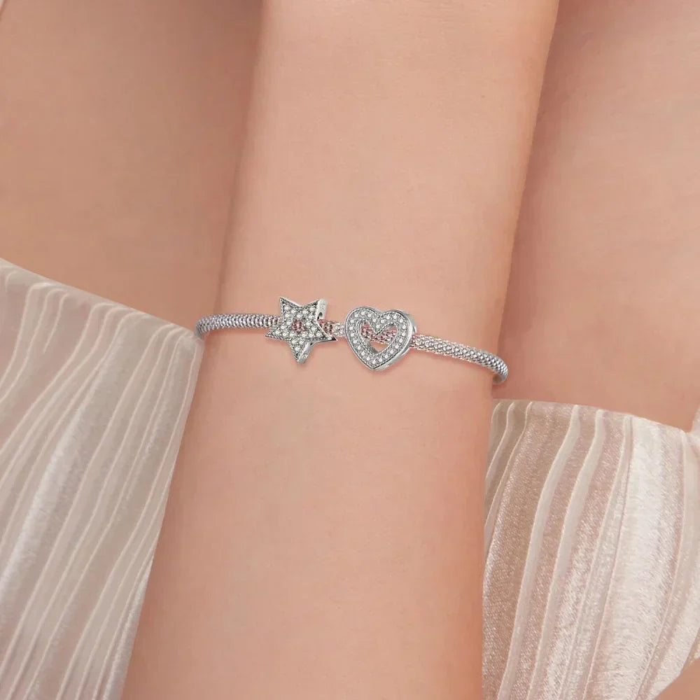 Breloques en argent sterling 925 avec cristaux 5A transparents en forme de cœur et de X pour bracelet et pendentif de collier