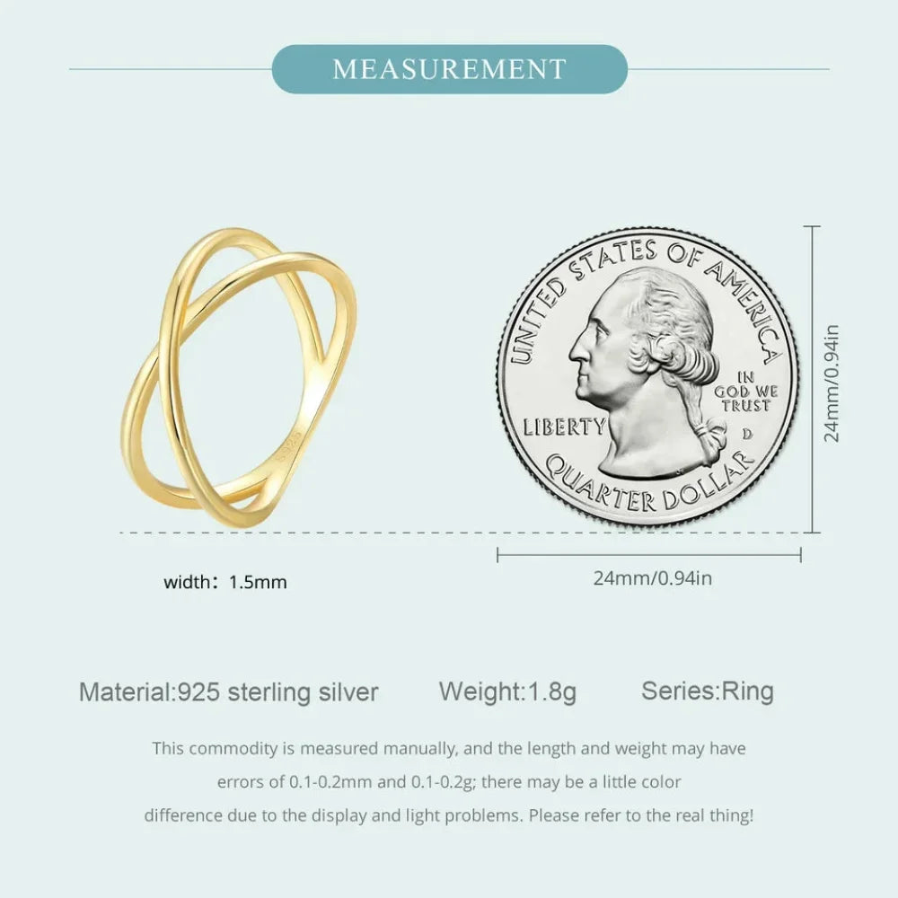 Bague X plaquée or 14 carats à couper le souffle - Bague croisée minimaliste élégante en argent sterling 925 pour femmes - Bijoux de promesse Scr543