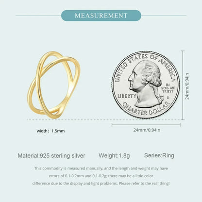 Bague X plaquée or 14 carats à couper le souffle - Bague croisée minimaliste élégante en argent sterling 925 pour femmes - Bijoux de promesse Scr543