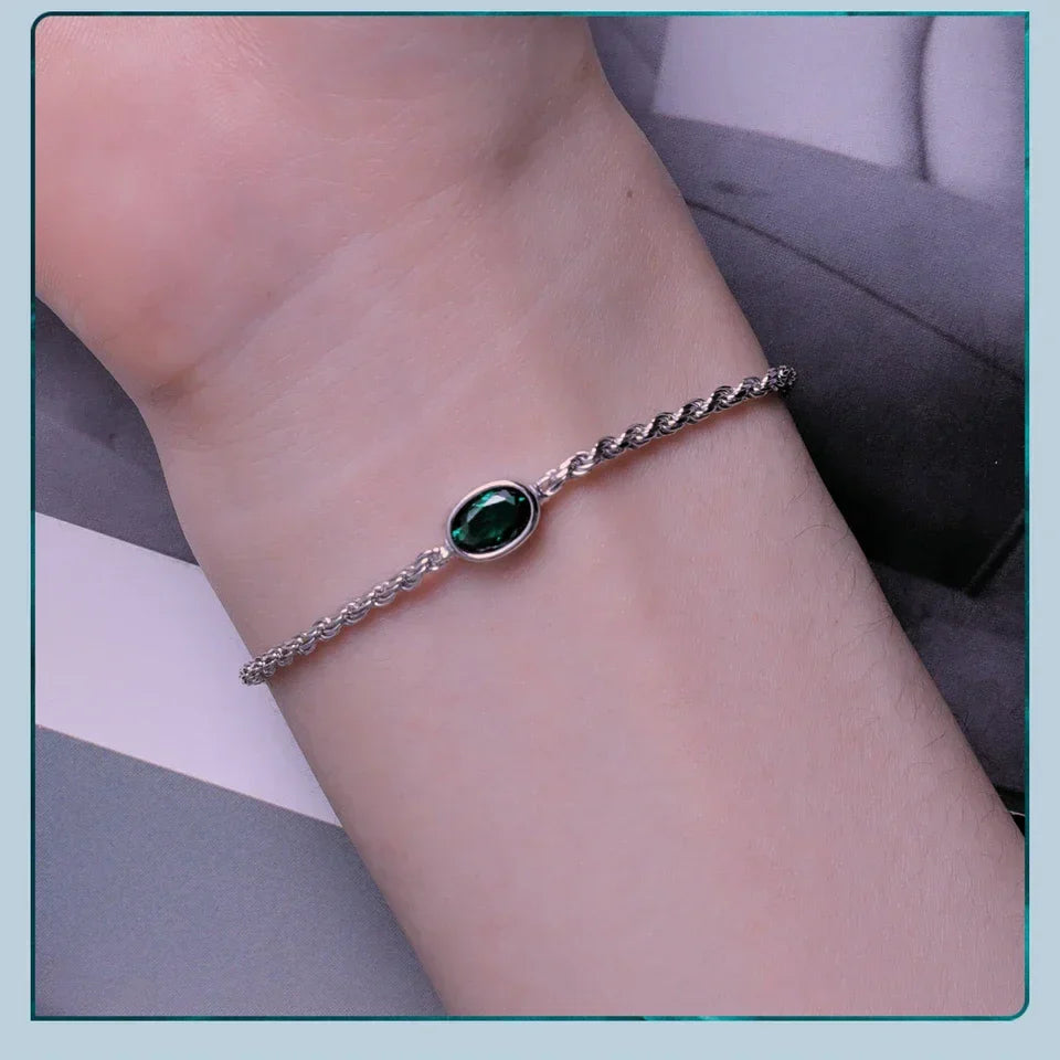 Bracelet Chopin en argent sterling avec zircon vert – ajustable