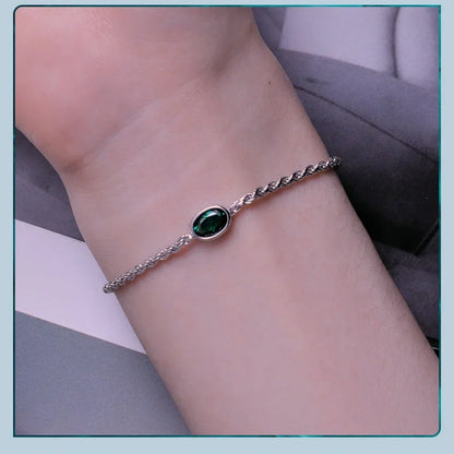 Bracelet Chopin en argent sterling avec zircon vert – ajustable
