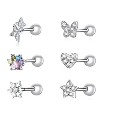 Boucles d'oreilles clous étoiles et papillons en argent sterling 925 - Bijoux délicats et raffinés