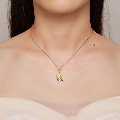 Collier pendentif tournesol en argent sterling 925 vintage