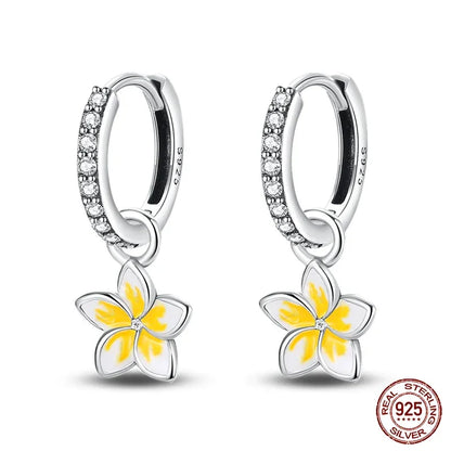 Boucles d'oreilles créoles en argent sterling Plumeria paradis tropical