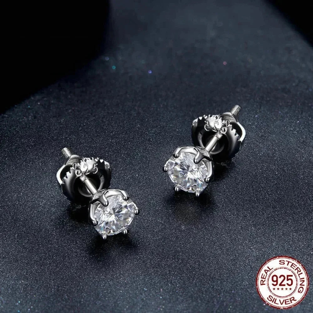 Puces d'oreilles rayonnantes en moissanite | Coupe ronde couleur D, argent 925 plaqué or