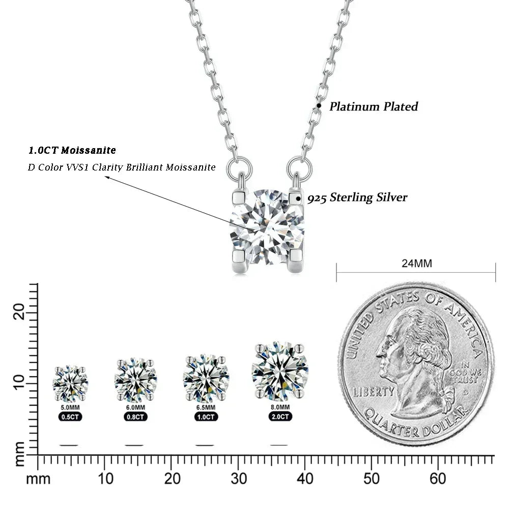 Collier Pendentif Moissanite 1 carat en Argent Sterling Éclatant
