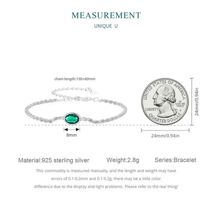 Bracelet Chopin en argent sterling avec zircon vert – ajustable