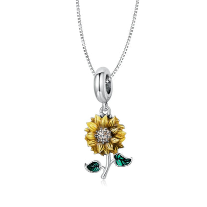 Collier pendentif tournesol en argent sterling 925 vintage