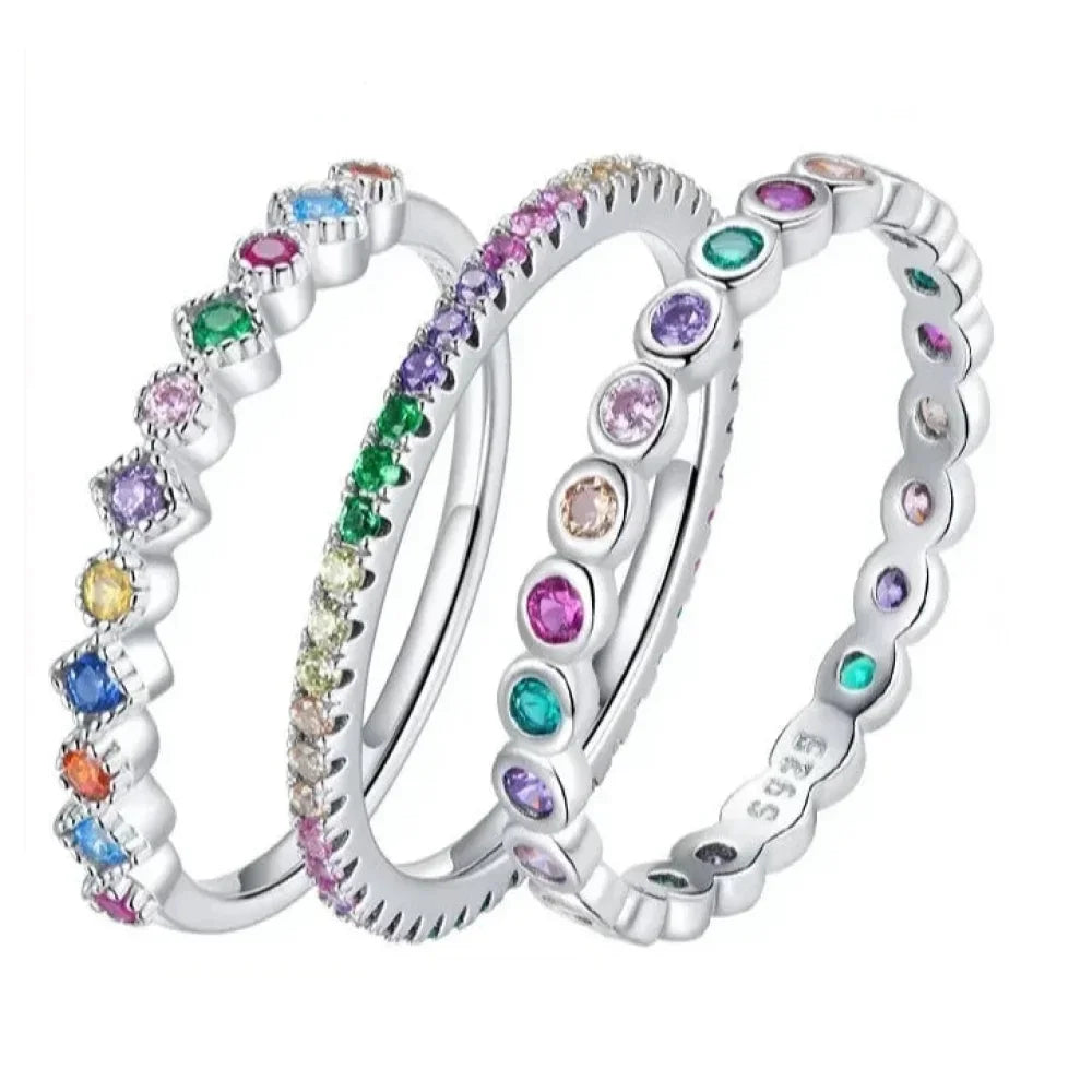 Bague Bande Arc-en-ciel en Argent Sterling 925 avec Zircones Cubiques