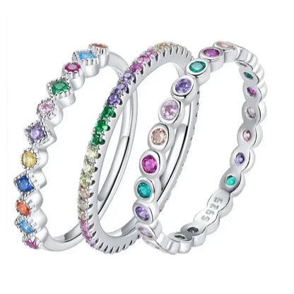 Bague Bande Arc-en-ciel en Argent Sterling 925 avec Zircones Cubiques