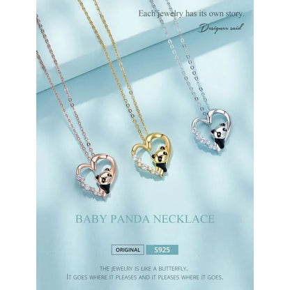 Collier Panda Bébé en Argent Sterling 925 avec Cristal | Pendentif Animal Mignon en Émail Chaîne Maillon | Cadeau pour Femme - 17.71'' Scn453