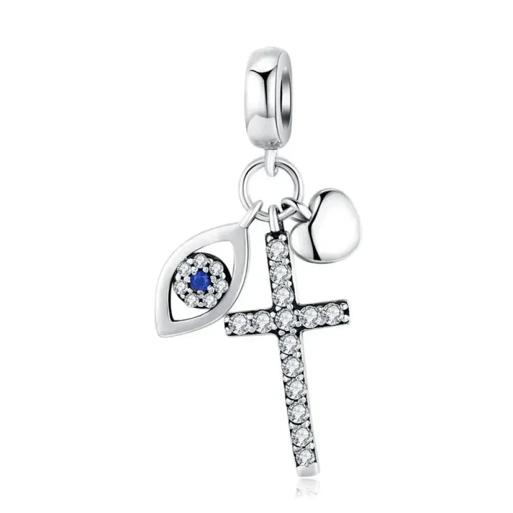 Breloques en argent sterling 925 avec cristaux 5A transparents en forme de cœur et de X pour bracelet et pendentif de collier