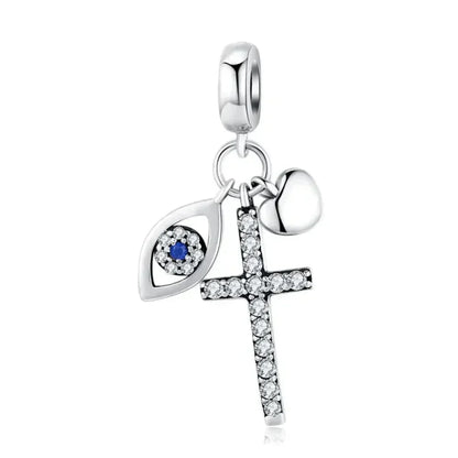 Breloques en argent sterling 925 avec cristaux 5A transparents en forme de cœur et de X pour bracelet et pendentif de collier