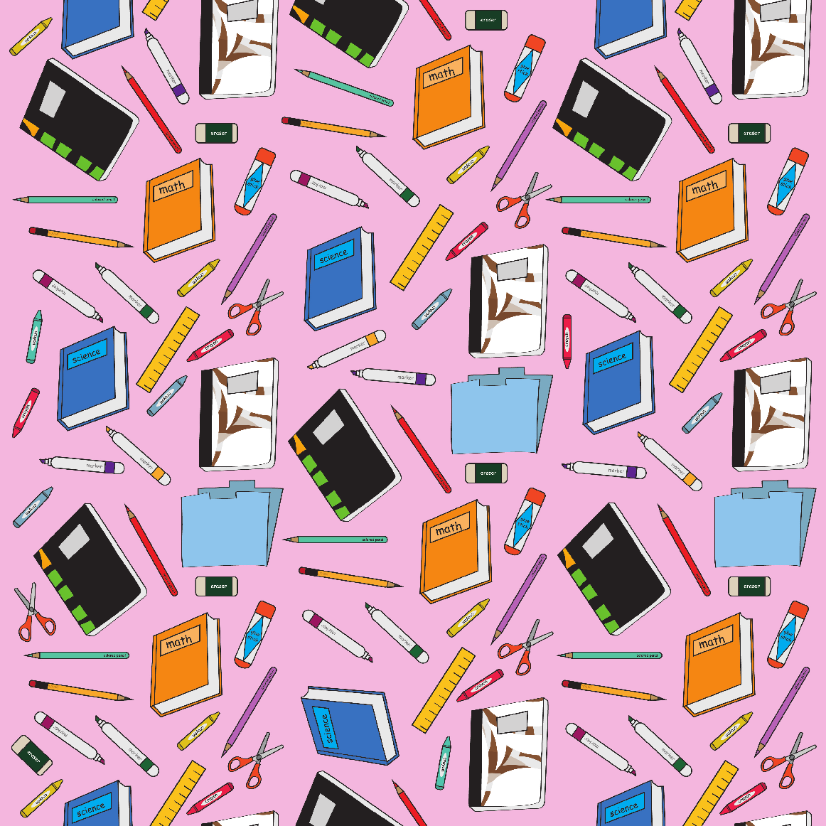 Vinyle thermocollant à motifs Rentrée des classes - Fournitures scolaires sur fond rose