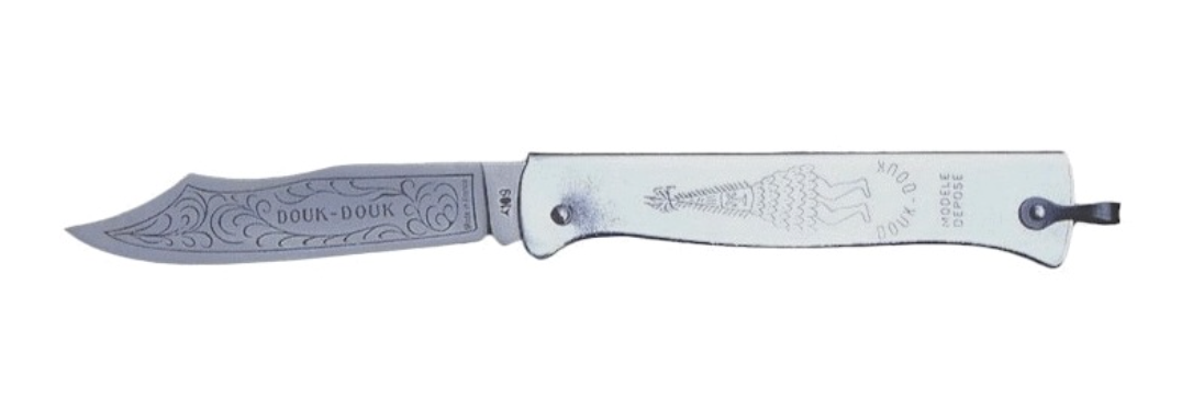 Couteau de Poche Utilitaire Original Douk-Douk 160 mm, Lame en Acier Carbone, Manche Chromé