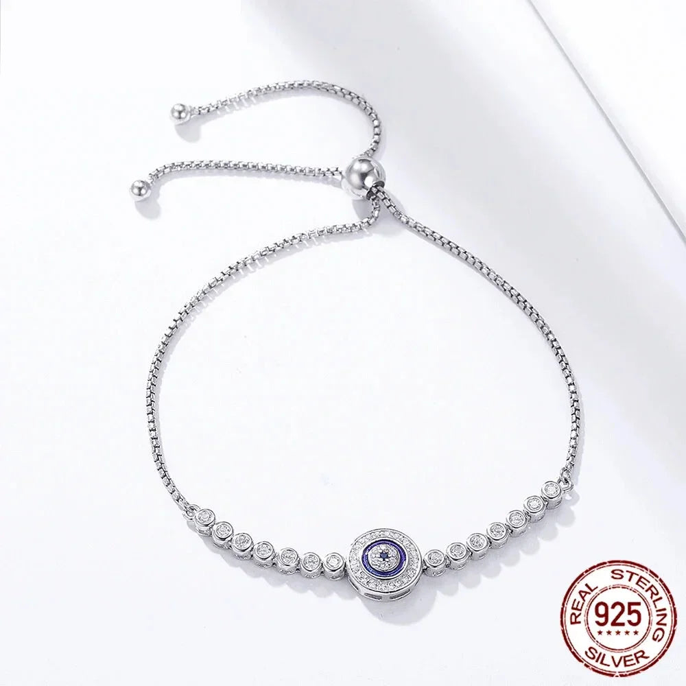 Bracelet tennis œil grec en argent sterling avec zircone cubique – Ajustable