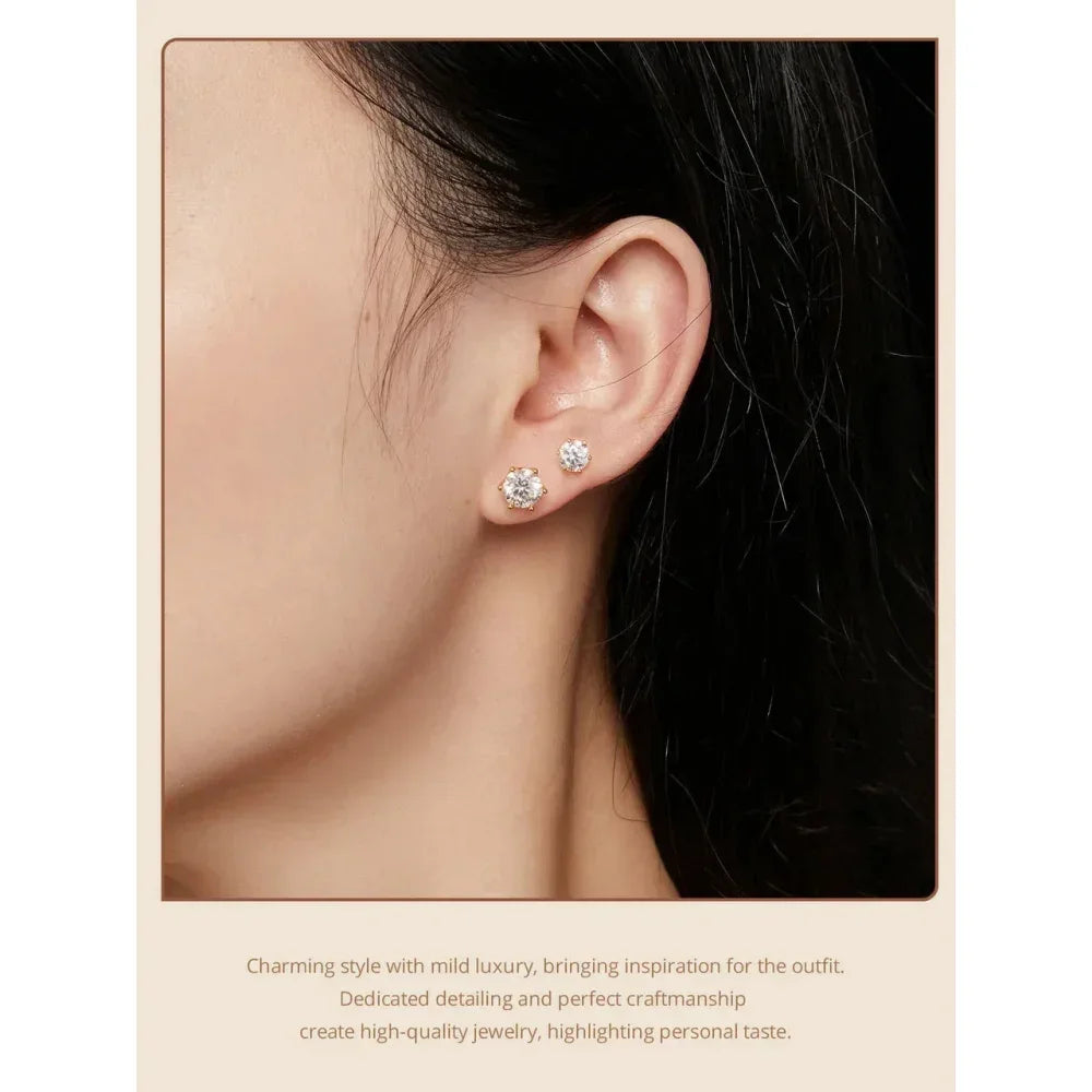 Puces d'oreilles rayonnantes en moissanite | Coupe ronde couleur D, argent 925 plaqué or