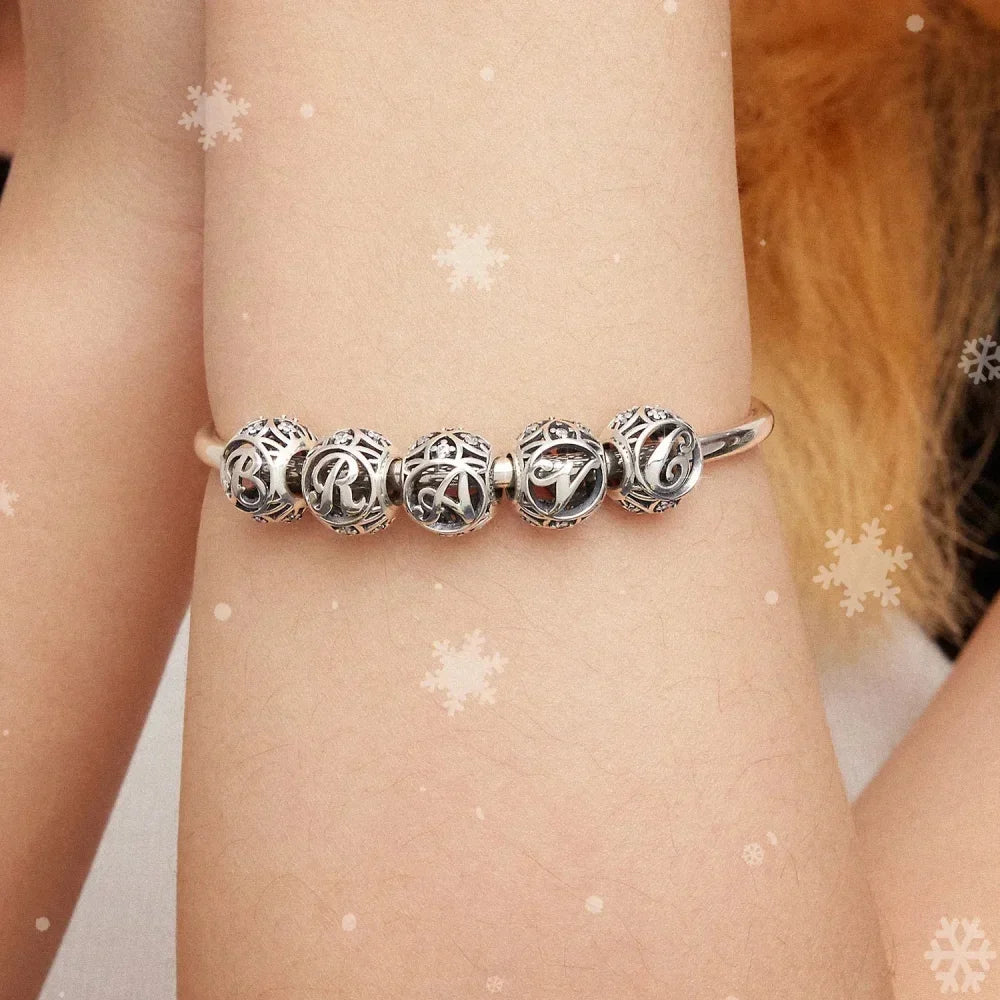Perle breloque initiale en argent sterling 925