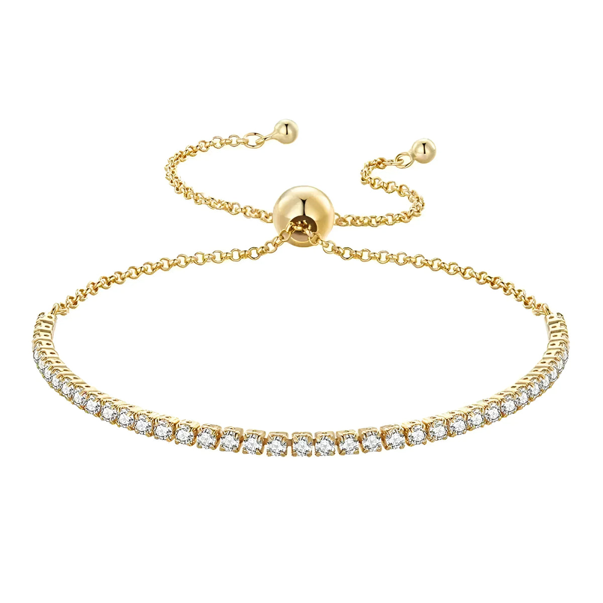 Bracelet de tennis en argent sterling avec oxydes de zirconium – Plaqué or 14K, réglable