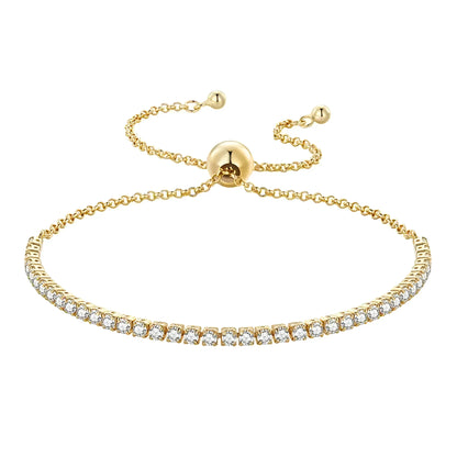 Bracelet de tennis en argent sterling avec oxydes de zirconium – Plaqué or 14K, réglable