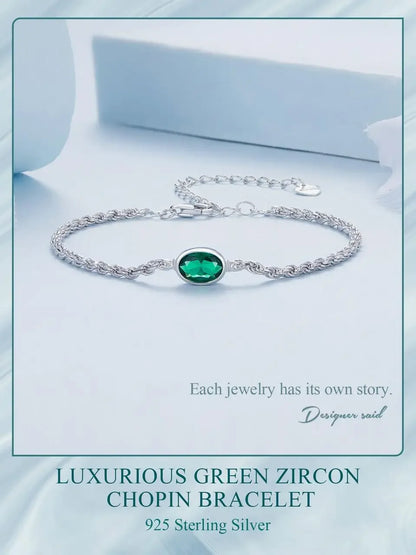 Bracelet Chopin en argent sterling avec zircon vert – ajustable