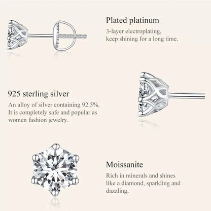 Puces d'oreilles rayonnantes en moissanite | Coupe ronde couleur D, argent 925 plaqué or