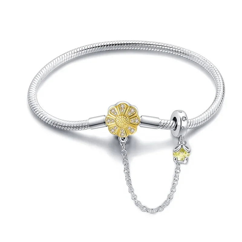 Bracelet jonc marguerite en argent sterling avec zircon cubique jaune
