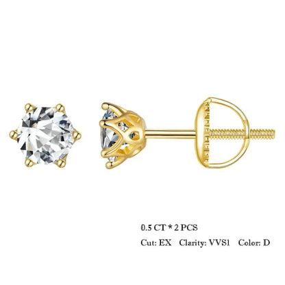Puces d'oreilles rayonnantes en moissanite | Coupe ronde couleur D, argent 925 plaqué or