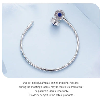 Sterling Silver Evil Eye Charm Bracelet with CZ – Snake Chain