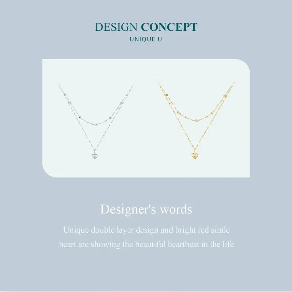 Collier ras de cou avec pendentif double cœur en argent sterling 925