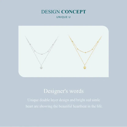 Collier ras de cou avec pendentif double cœur en argent sterling 925