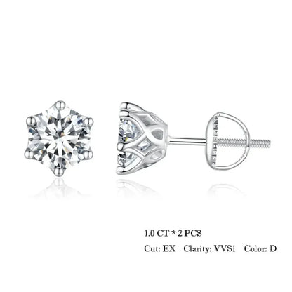 Puces d'oreilles rayonnantes en moissanite | Coupe ronde couleur D, argent 925 plaqué or