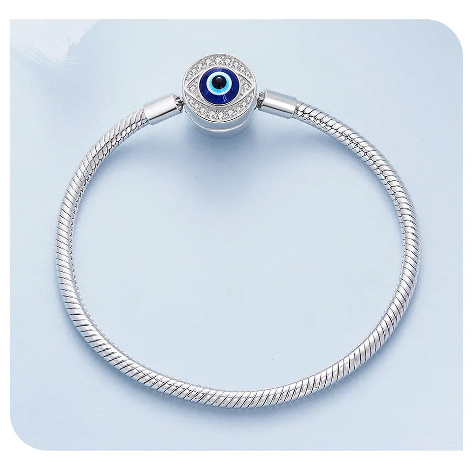 Sterling Silver Evil Eye Charm Bracelet with CZ – Snake Chain