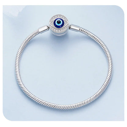 Sterling Silver Evil Eye Charm Bracelet with CZ – Snake Chain
