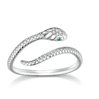 925 Sterling Silver Adjustable Snake Ring With Green Zircon - Fashion Jewelry In 4 Colors