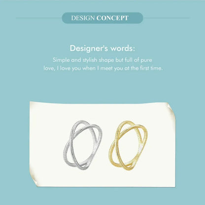 Bague X plaquée or 14 carats à couper le souffle - Bague croisée minimaliste élégante en argent sterling 925 pour femmes - Bijoux de promesse Scr543