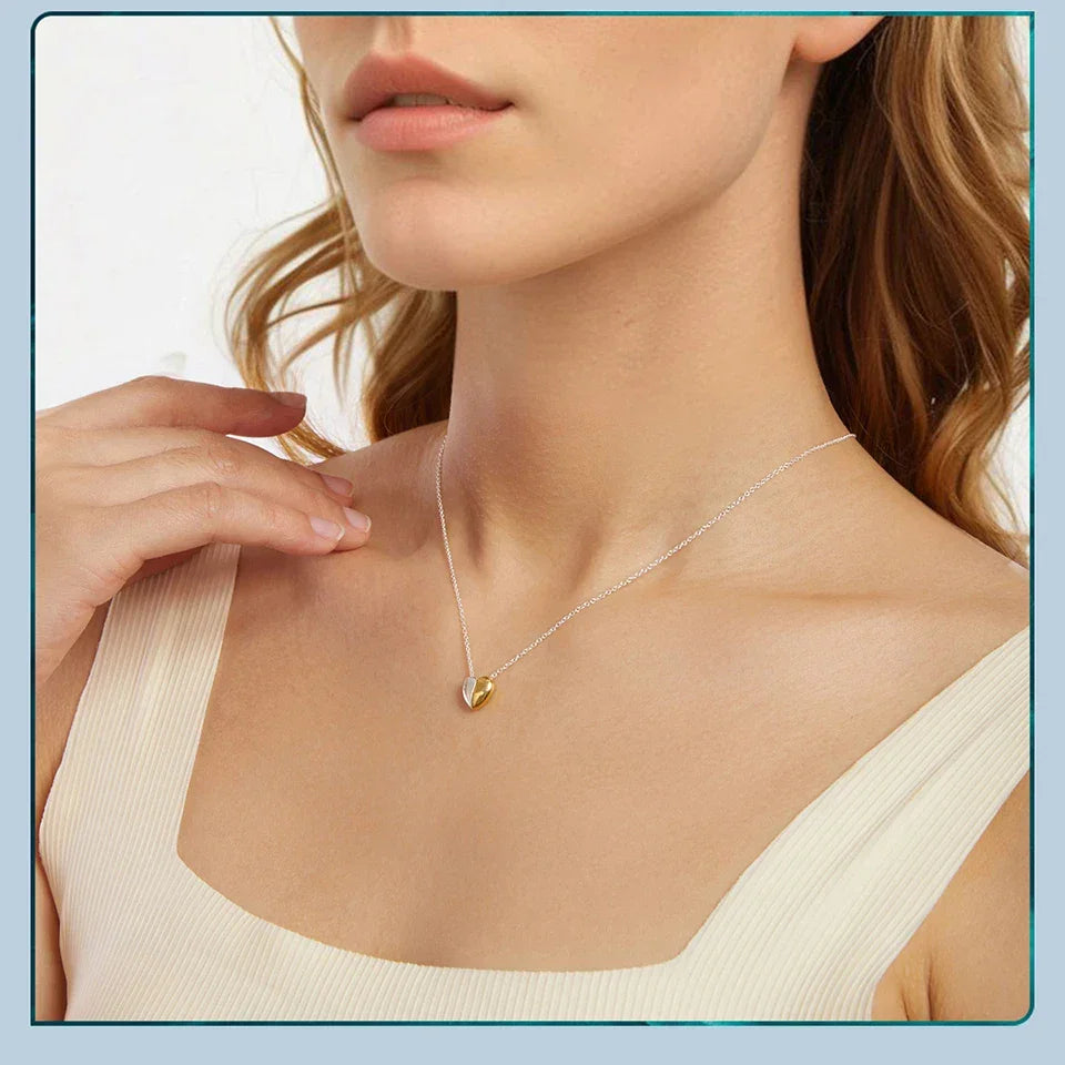 Collier pendentif cœur plaqué or pour femme - Bijou cœur de couple en argent sterling 925