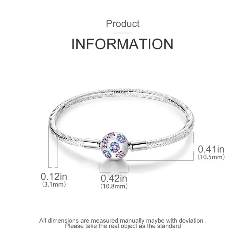 Bracelet en chaîne serpent en argent sterling avec fermoir floral