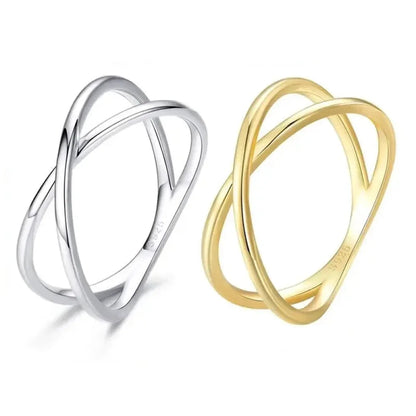 Bague X plaquée or 14 carats à couper le souffle - Bague croisée minimaliste élégante en argent sterling 925 pour femmes - Bijoux de promesse Scr543