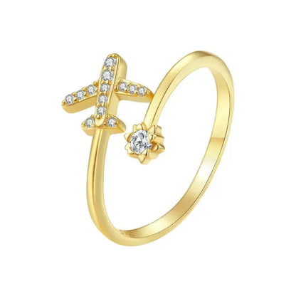 Bague ouverte en argent sterling 925 avec avion volant en zircone cubique