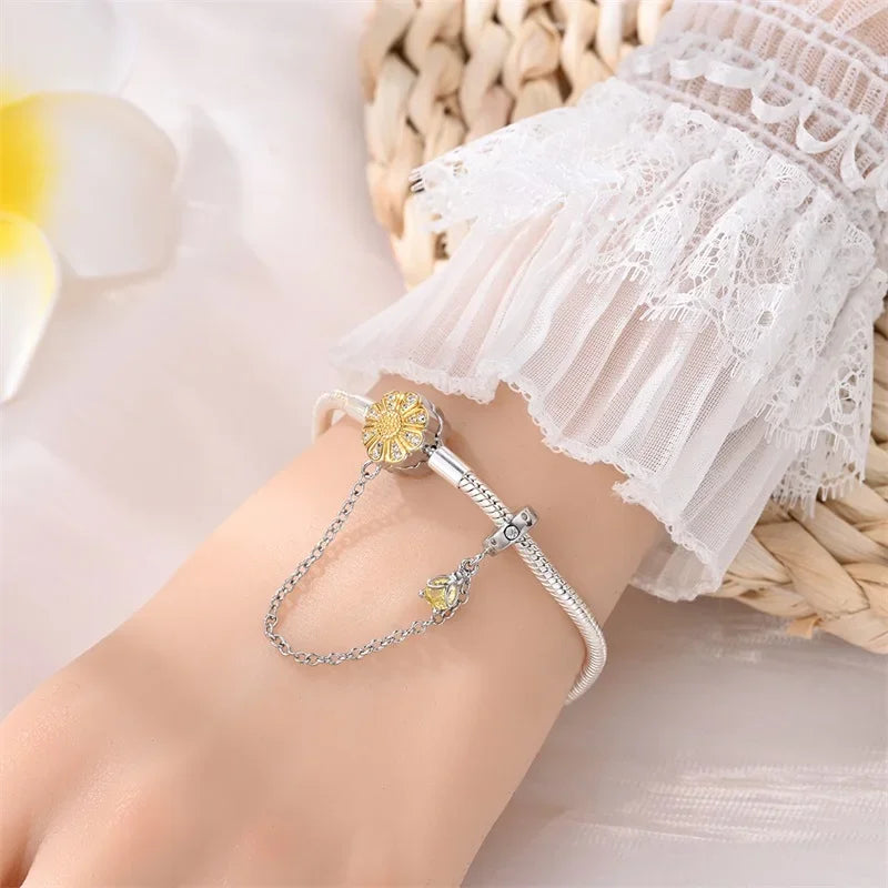 Bracelet jonc marguerite en argent sterling avec zircon cubique jaune