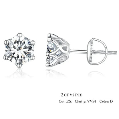Puces d'oreilles rayonnantes en moissanite | Coupe ronde couleur D, argent 925 plaqué or