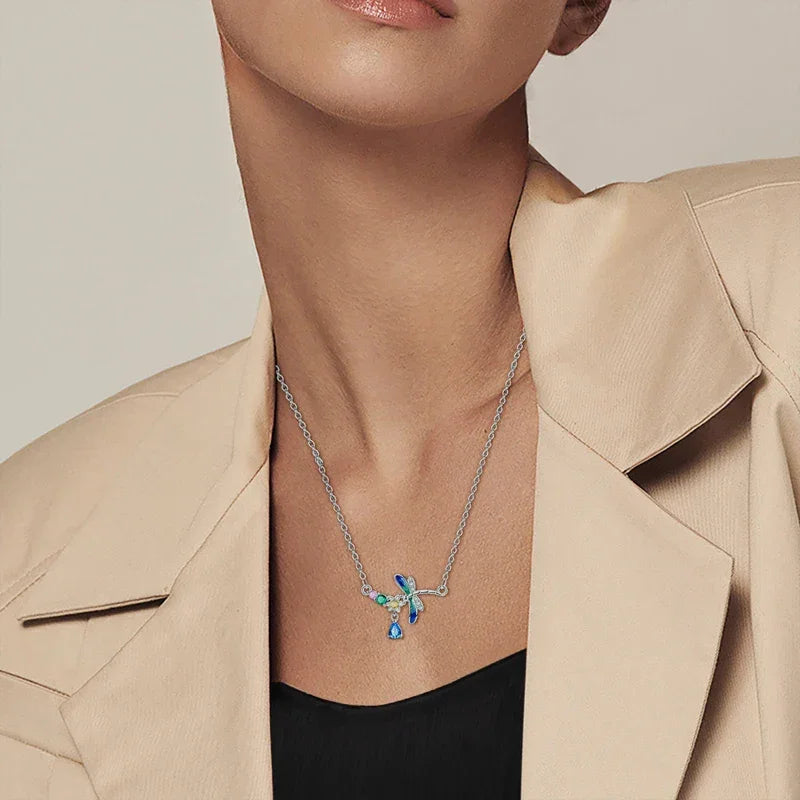 Collier libellule en argent sterling et cristal