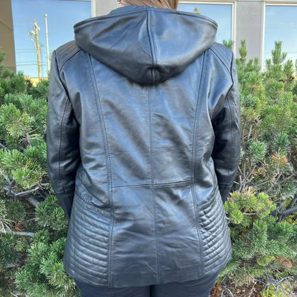 Blouson en cuir de mouton avec capuche amovible