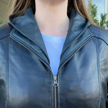 Blouson en cuir de mouton avec capuche amovible