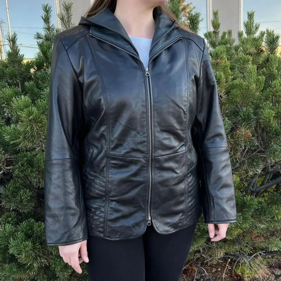 Blouson en cuir de mouton avec capuche amovible
